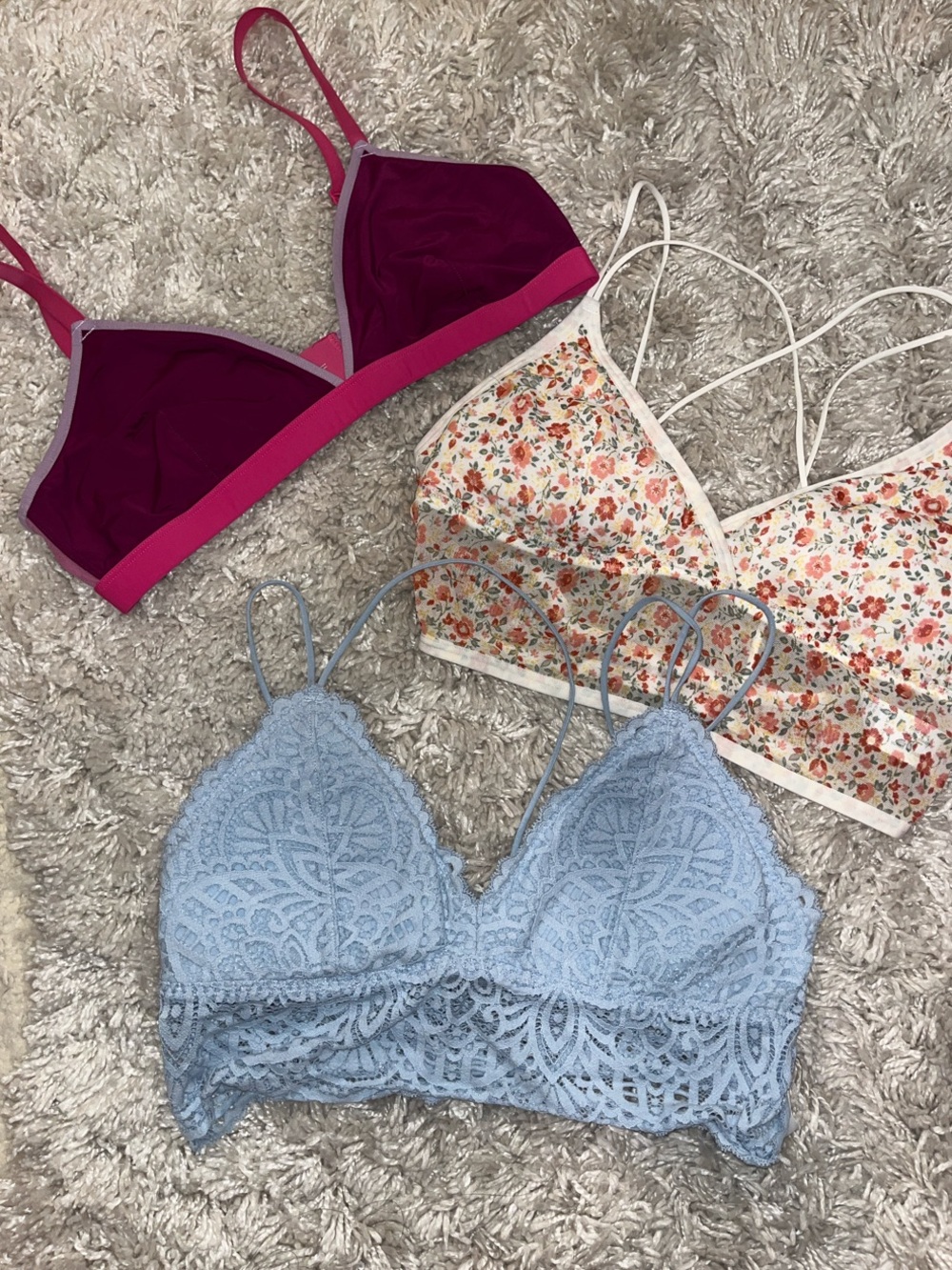 Women’s Lace Bralette - Light Blue, Floral, Raspberry